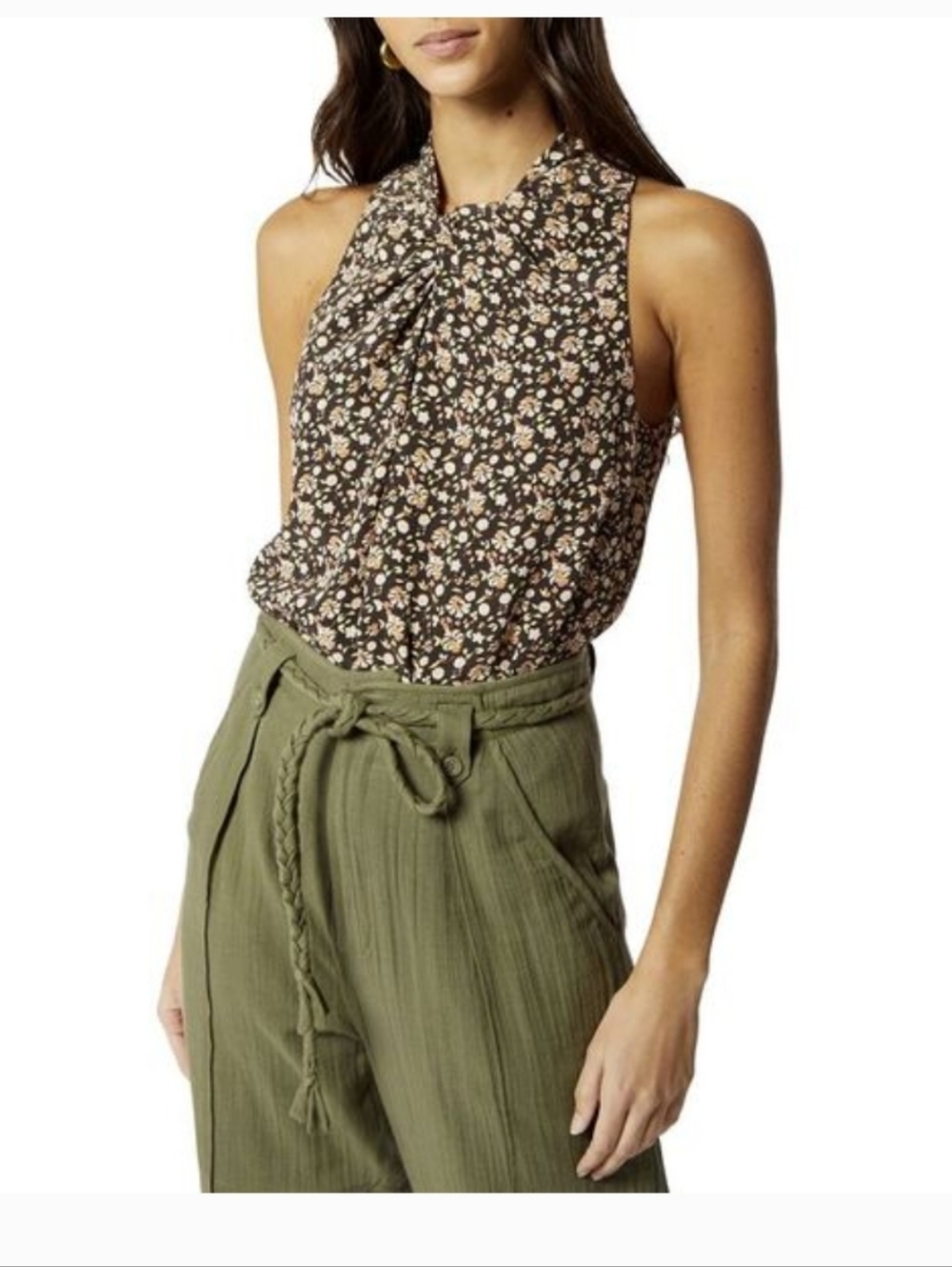 Joie Floral Silk Halter Neck Sleeveless Top in Black and Cream Size Large